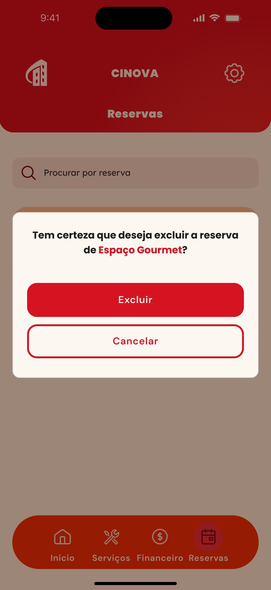 Confirmação de exclusão de reserva
