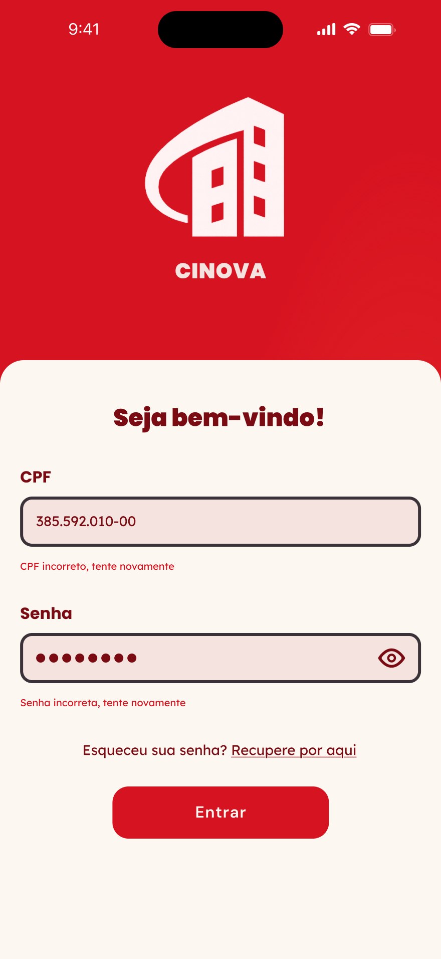 Login com mensagens de erro nos campos