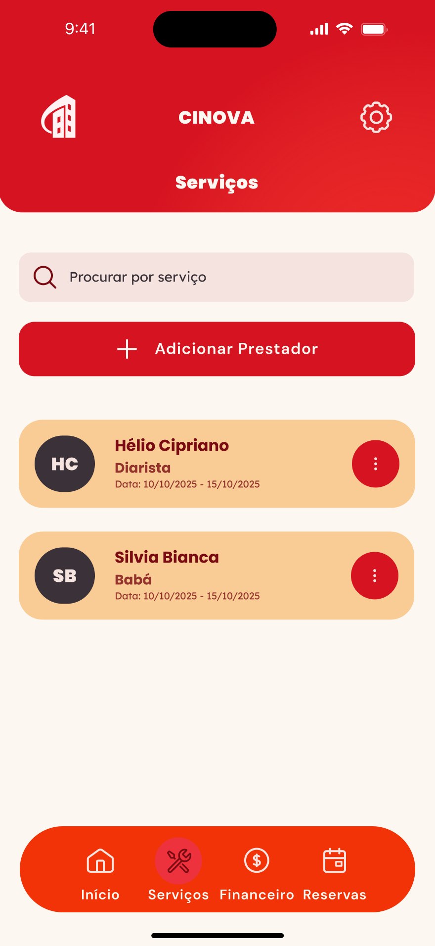 Lista de prestadores de serviço