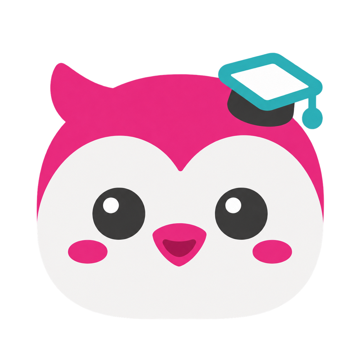 Coruja mascote do Tutor IA, rosa com capelo de formatura