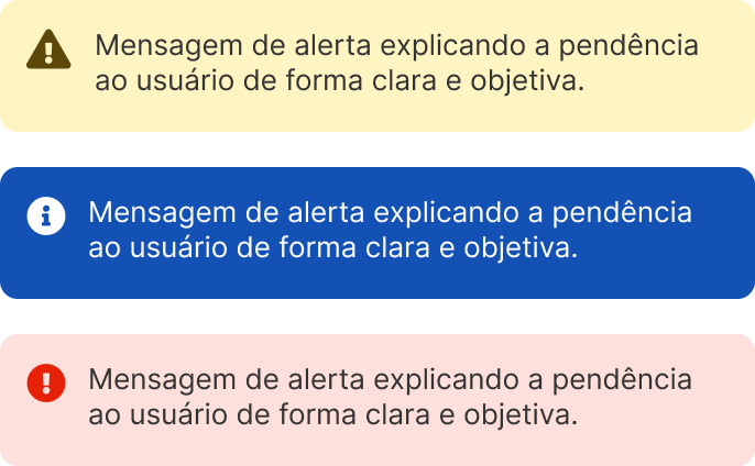 Alertas de aviso, informativo e erro