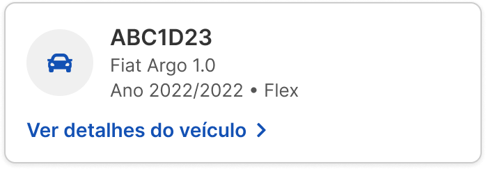 Cartão de veículo: ABC1D23, Fiat Argo 1.0, Ano 2022/2022 Flex, Ver detalhes do veículo