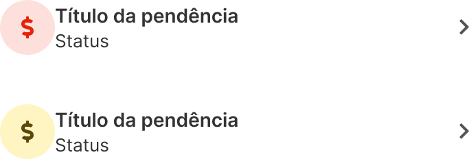 Itens de pendência nos tipos erro e aviso