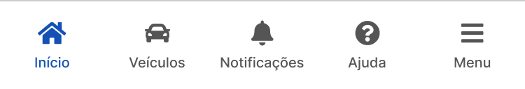 Navegação inferior: Início, Veículos, Notificações, Ajuda e Menu
