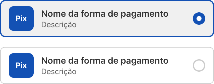Opção de pagamento nos estados selecionado e não selecionado