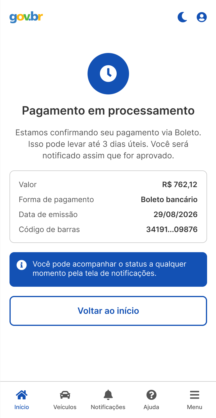 Pagamento por boleto em processamento