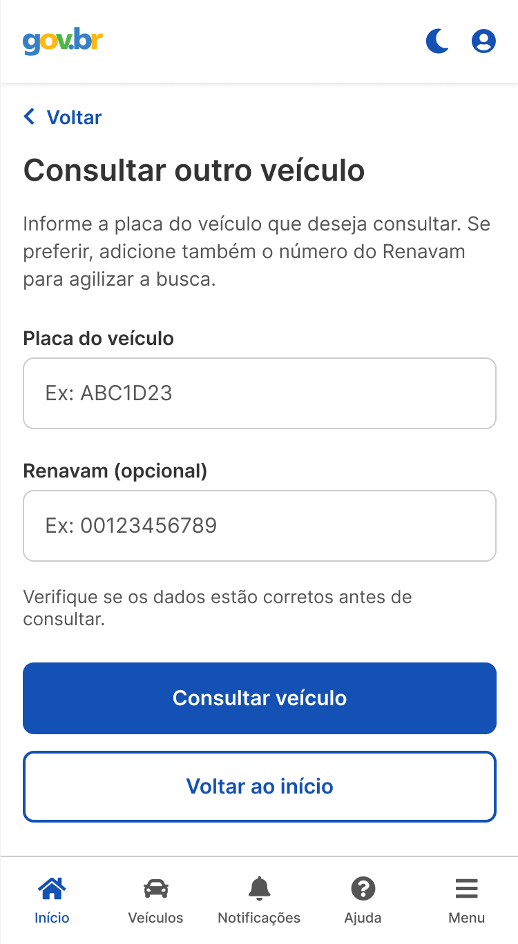 Consulta de outro veículo pela placa