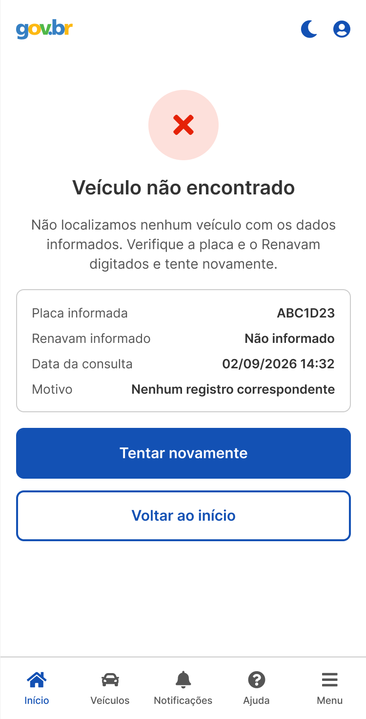 Veículo não encontrado na consulta