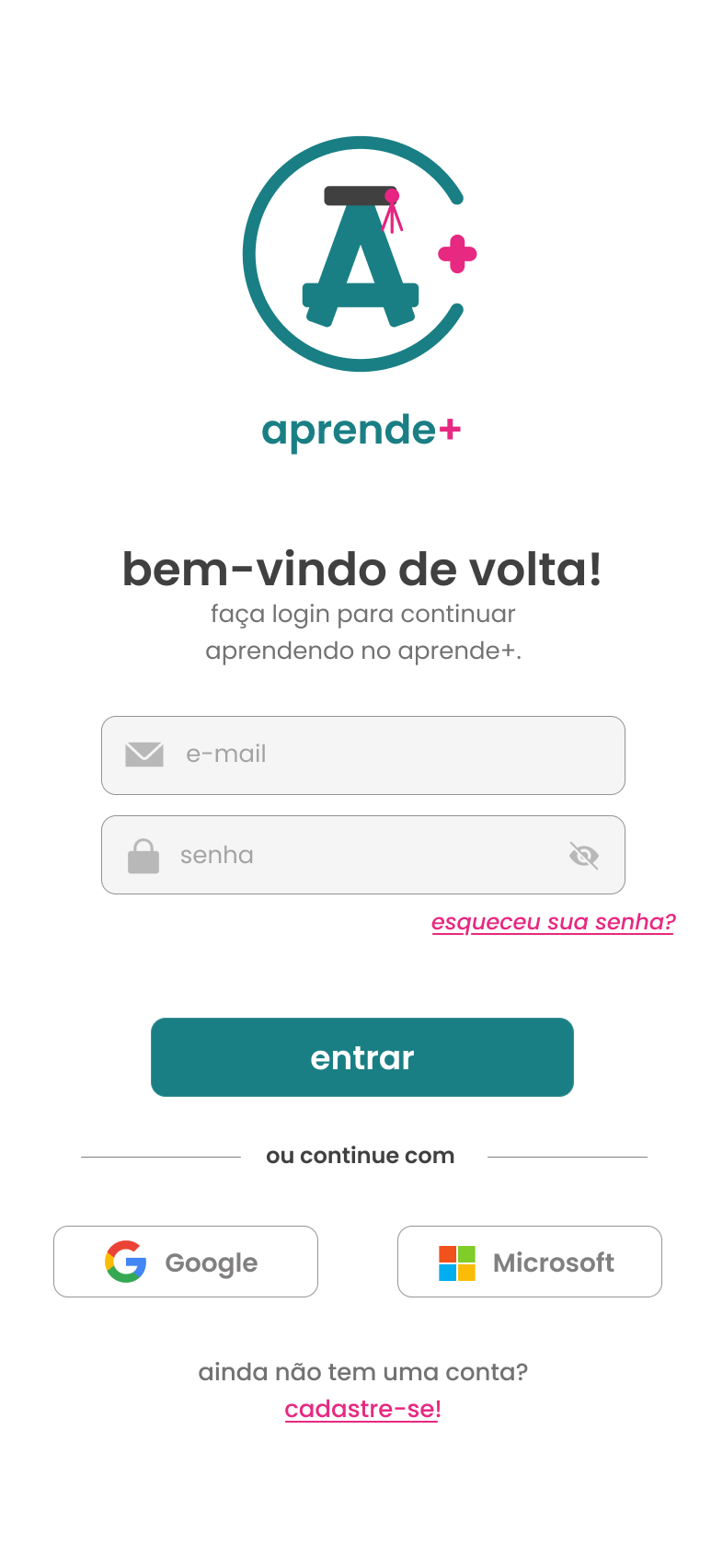 Tela final de login do Aprende+